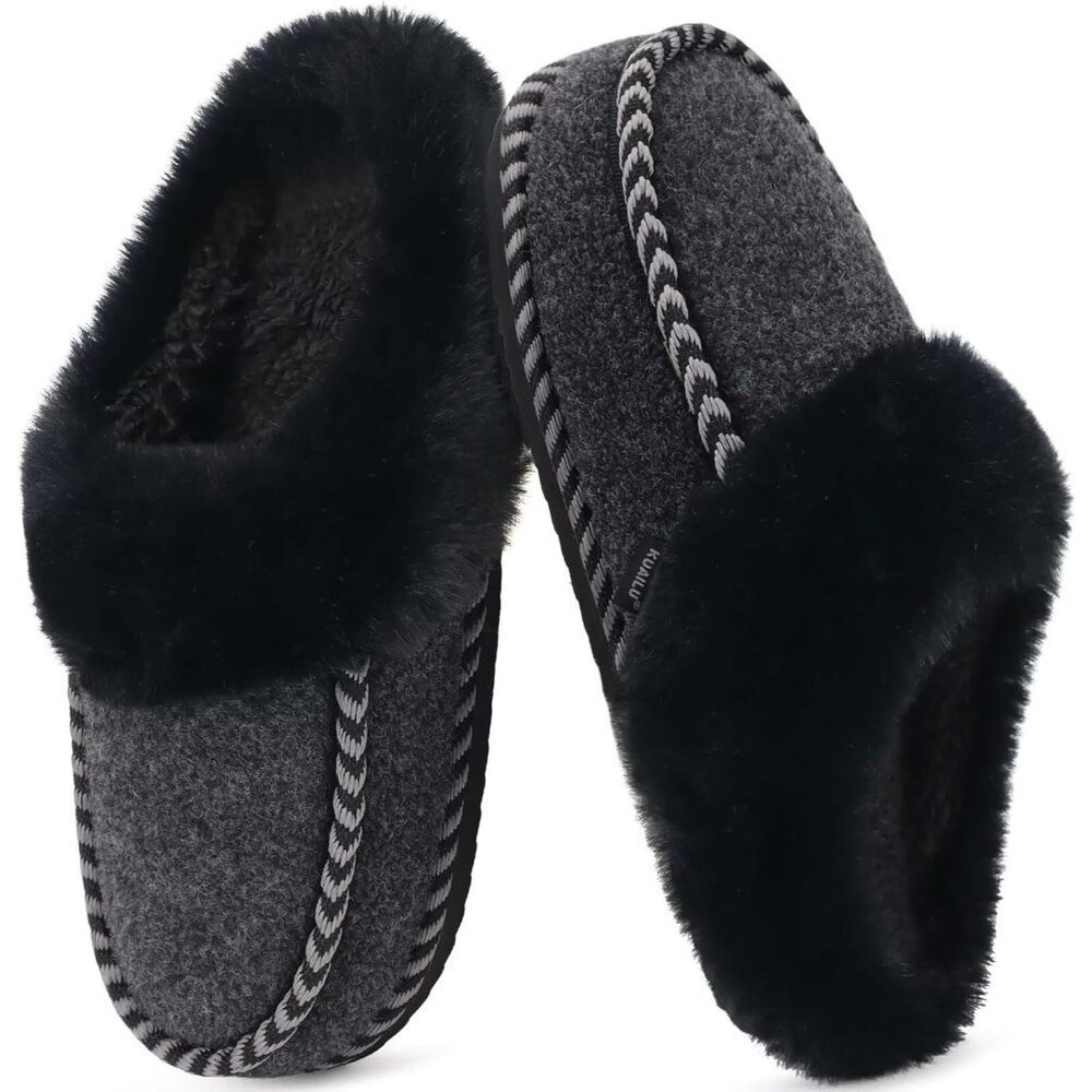 โกWomens Black Memory Foam Cozy Fluff Plush Comfy Houseโ Winter Slippers